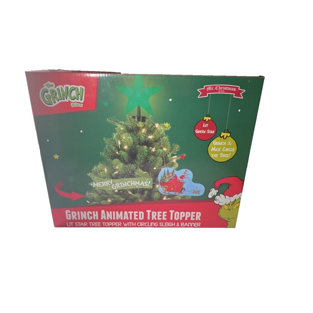 (New) Dr Seuss The Grinch Sleigh Animated Christmas Tree Topper Merry Grinchmas